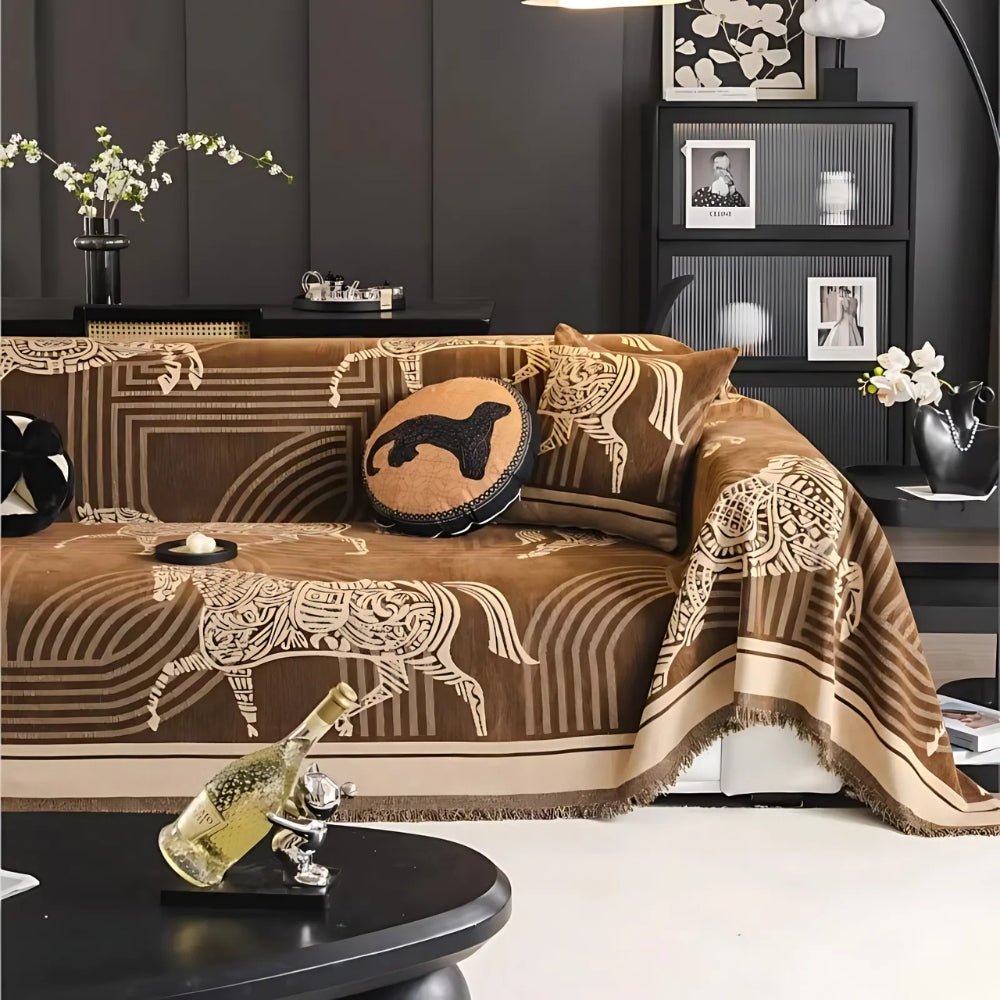 Gallora Sofa Cover - Chenille, Horse Print All-Season Slipcover 5