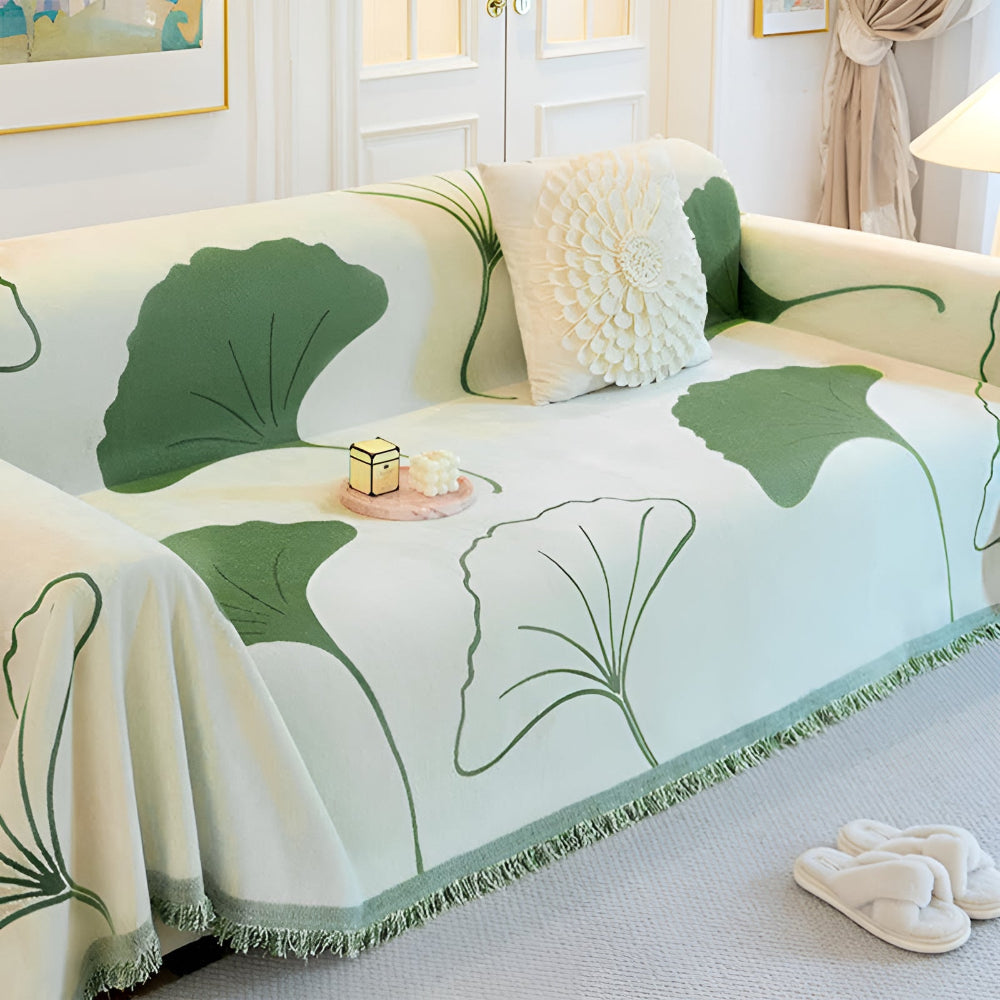 Ginkgo Sofa Cover - Premium Chenille, Ginkgo Leaf Pattern 1