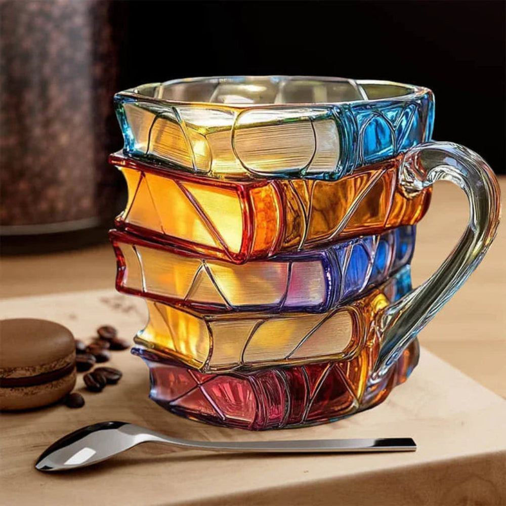 Glimmer Coffee Mug - Handmade Glass, 3D Book Design 1