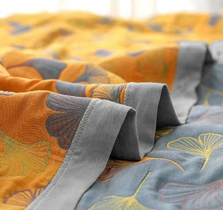 Glimmer Throw Blanket - Reversible Cotton, Ginkgo Leaf Pattern 4