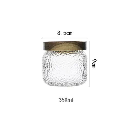Hammered Glass Airtight Storage Jar - 350ml with Dark Timber Lid, Textured Clear Glass for Spices & Kitchen Canisters 0