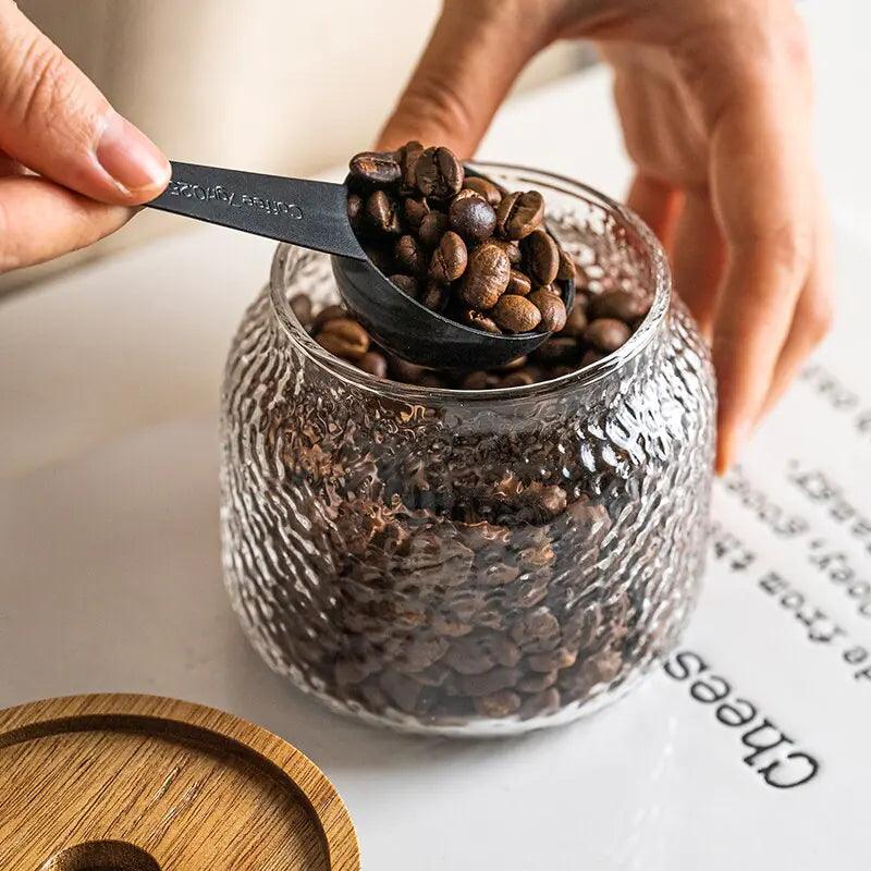 Hammered Glass Airtight Storage Jar - 350ml with Dark Timber Lid, Textured Clear Glass for Spices & Kitchen Canisters 5
