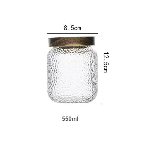 Hammered Glass Airtight Storage Jar - 350ml with Dark Timber Lid, Textured Clear Glass for Spices & Kitchen Canisters 7