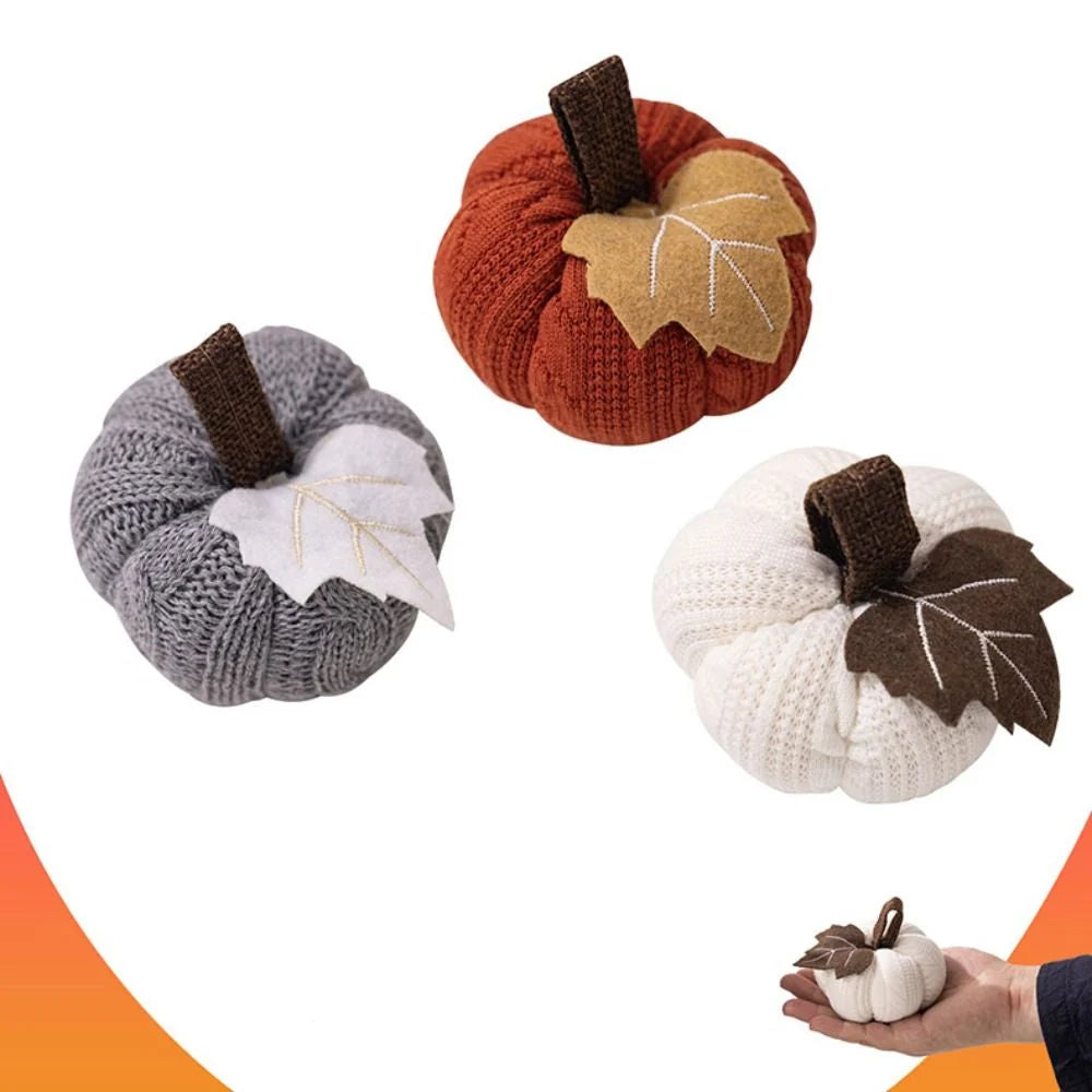 Handmade Crocheted Pumpkin Set - 3-Piece Textile Fall Home Decor, Orange Grey White Autumn Decoration 3