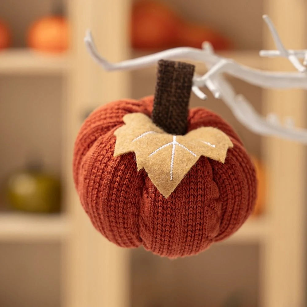 Handmade Crocheted Pumpkin Set - 3-Piece Textile Fall Home Decor, Orange Grey White Autumn Decoration 4
