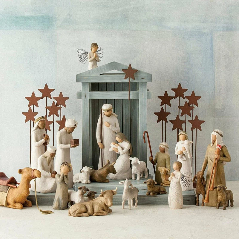 Handmade Wood Nativity Scene Set - 20-Piece Rustic Christmas Decoration with Mary Joseph Shepherds Animals 0