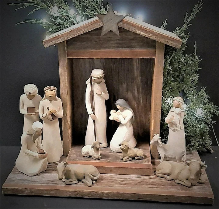 Handmade Wood Nativity Scene Set - 20-Piece Rustic Christmas Decoration with Mary Joseph Shepherds Animals 1