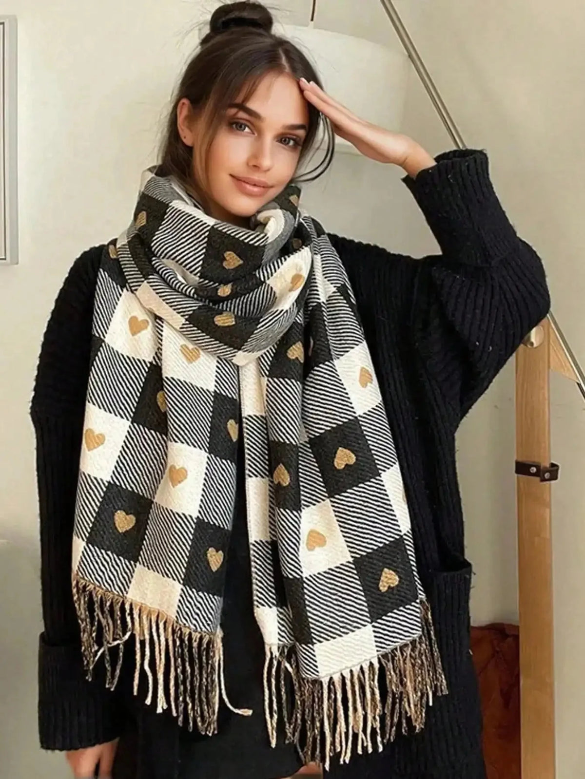 Knitted Wool Winter Scarf - 200x70cm Heart Pattern, Soft Warm Wrap for Women, Cozy Autumn and Winter Accessory 0