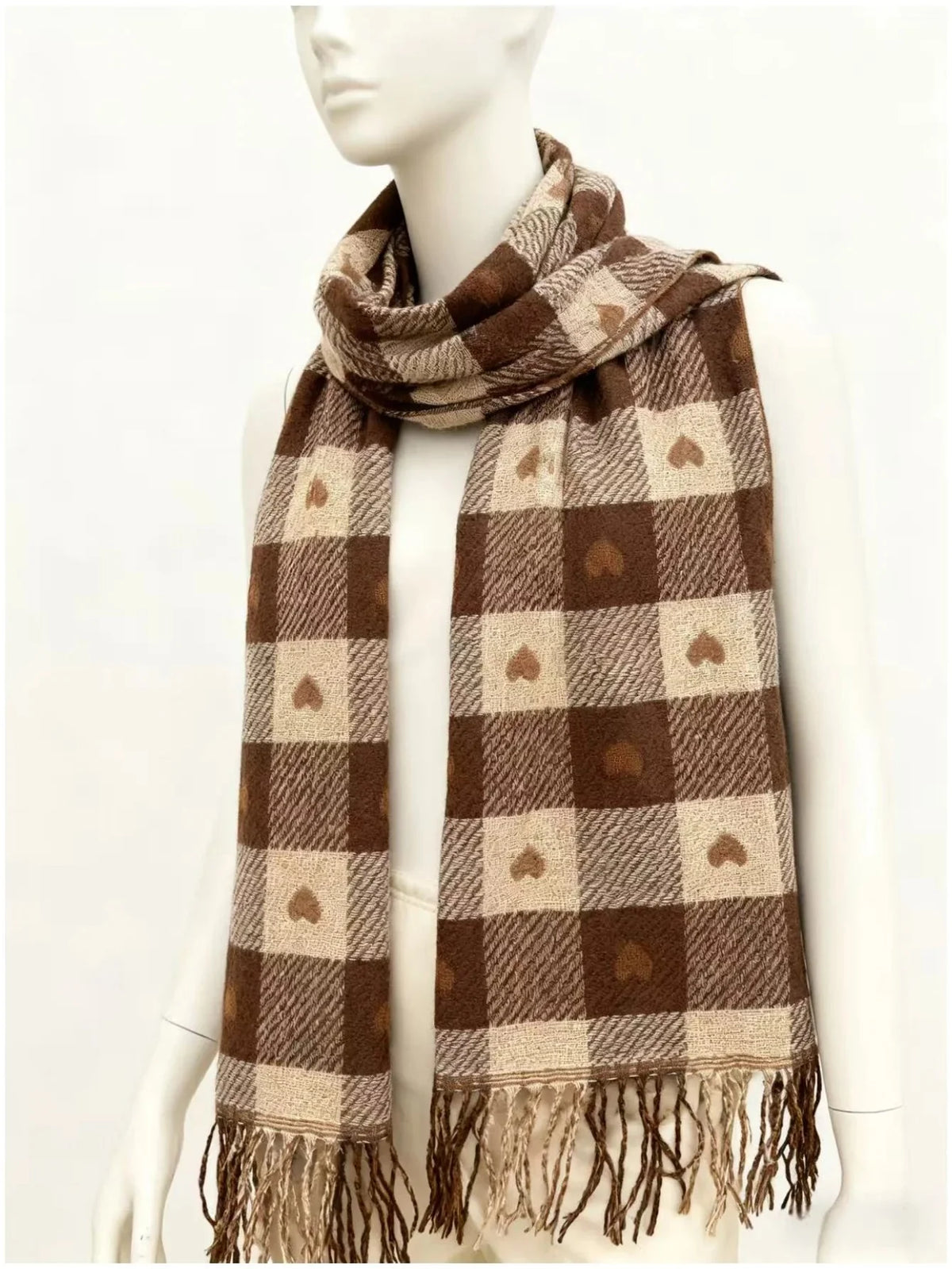 Knitted Wool Winter Scarf - 200x70cm Heart Pattern, Soft Warm Wrap for Women, Cozy Autumn and Winter Accessory 3
