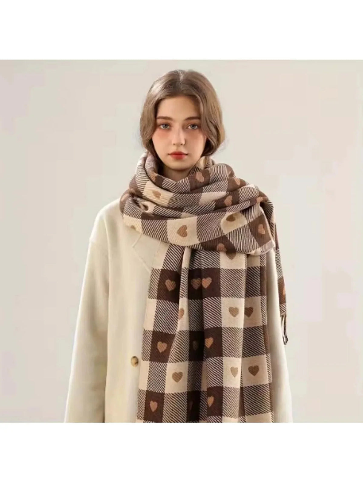 Knitted Wool Winter Scarf - 200x70cm Heart Pattern, Soft Warm Wrap for Women, Cozy Autumn and Winter Accessory 5