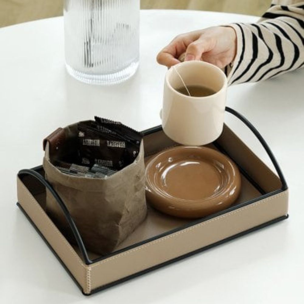 Liora Display Tray - Faux Leather, Built-In Handles 1