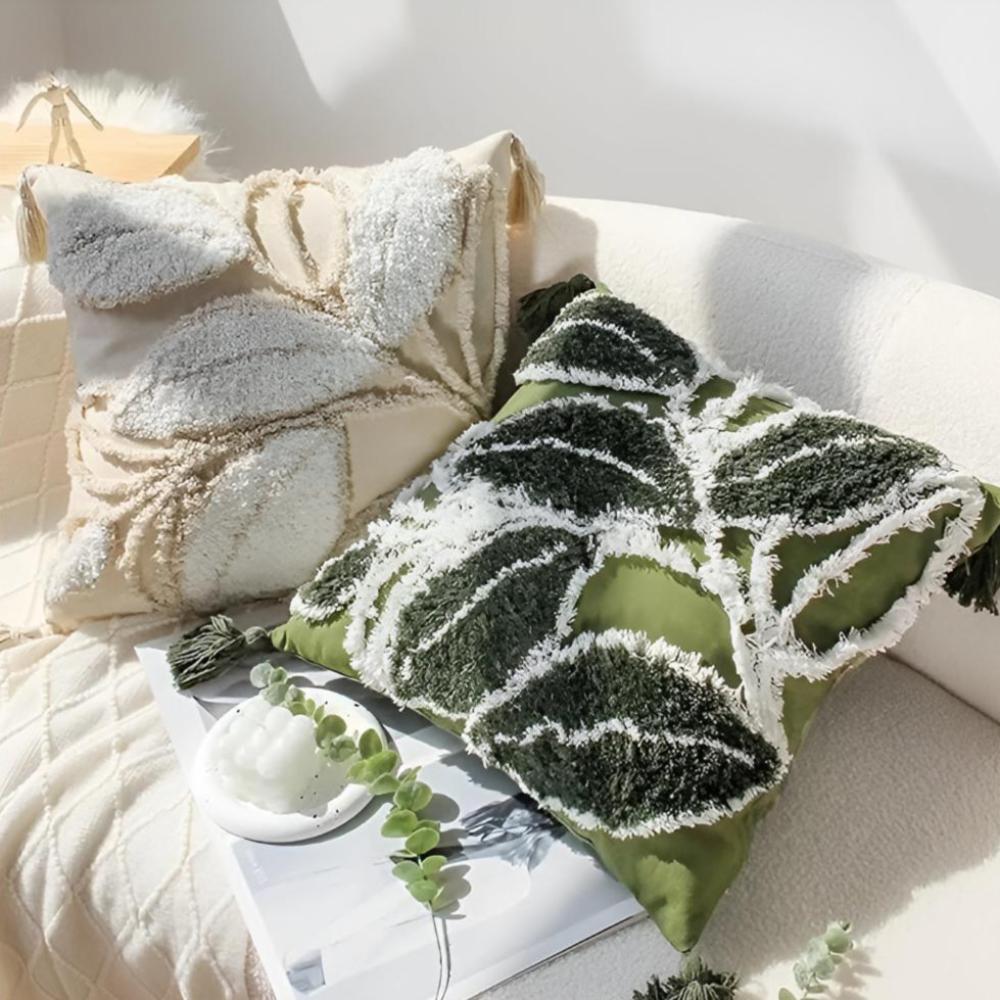 Luma Sofa Cushion Covers - Microfiber Blend, Leaf Motif 1