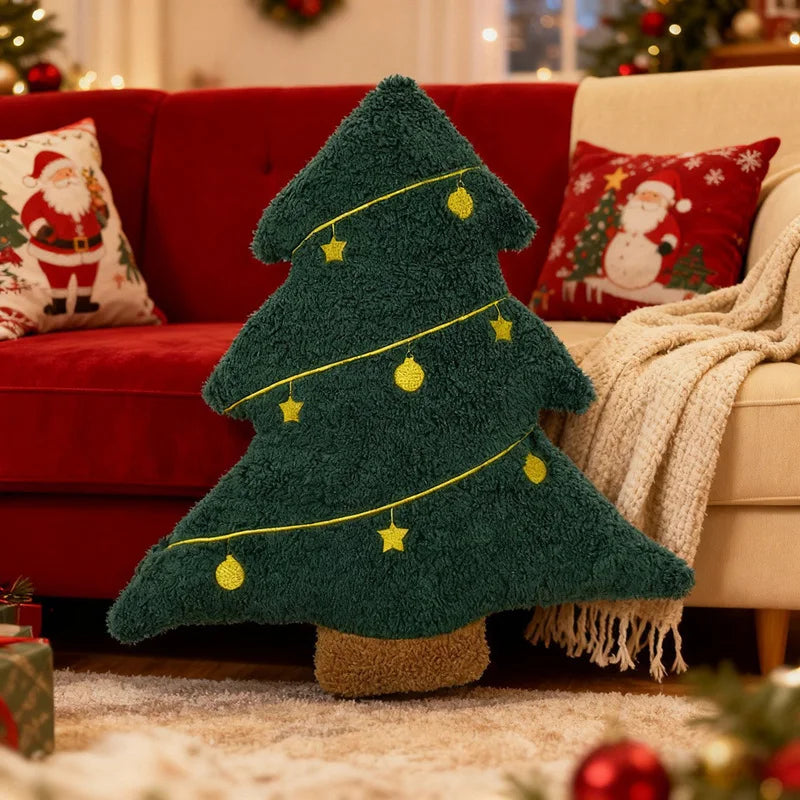 Lumbar Support Cushion - Plush Christmas Tree Design, Festive Red and Green, 40 cm for Back Support and Holiday Decor 0