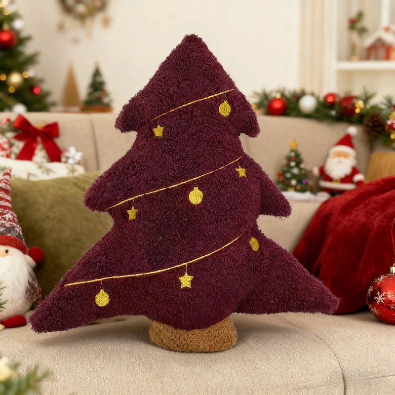 Lumbar Support Cushion - Plush Christmas Tree Design, Festive Red and Green, 40 cm for Back Support and Holiday Decor 1