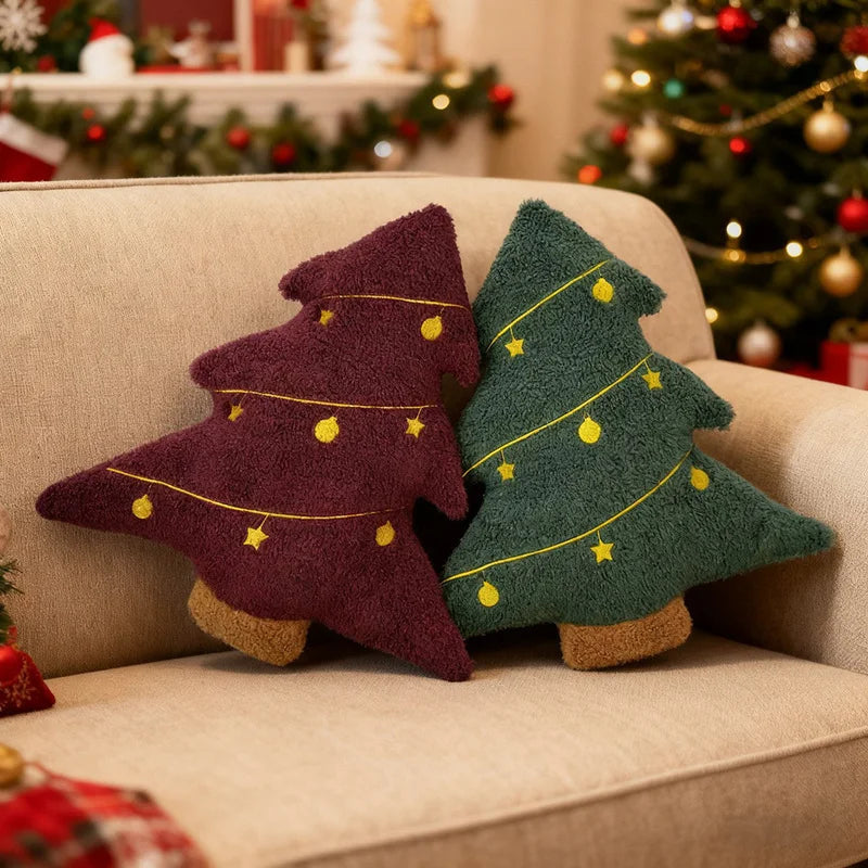Lumbar Support Cushion - Plush Christmas Tree Design, Festive Red and Green, 40 cm for Back Support and Holiday Decor 2