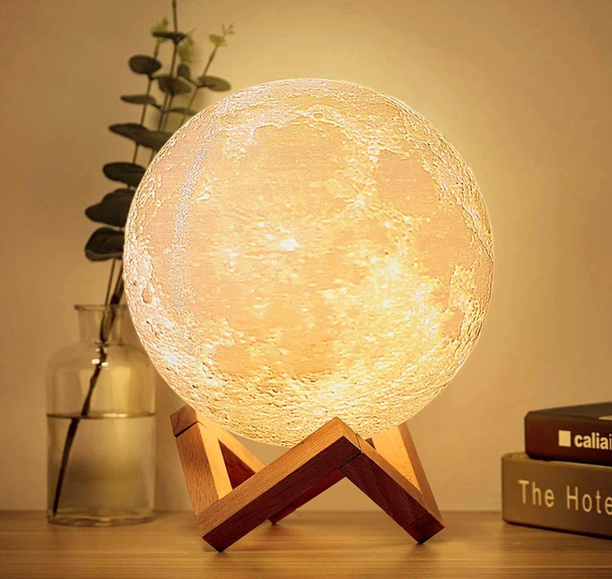 Lunara 3D Moon Lamp - Wireless LED with Dimmable Colors and Wooden Stand 2
