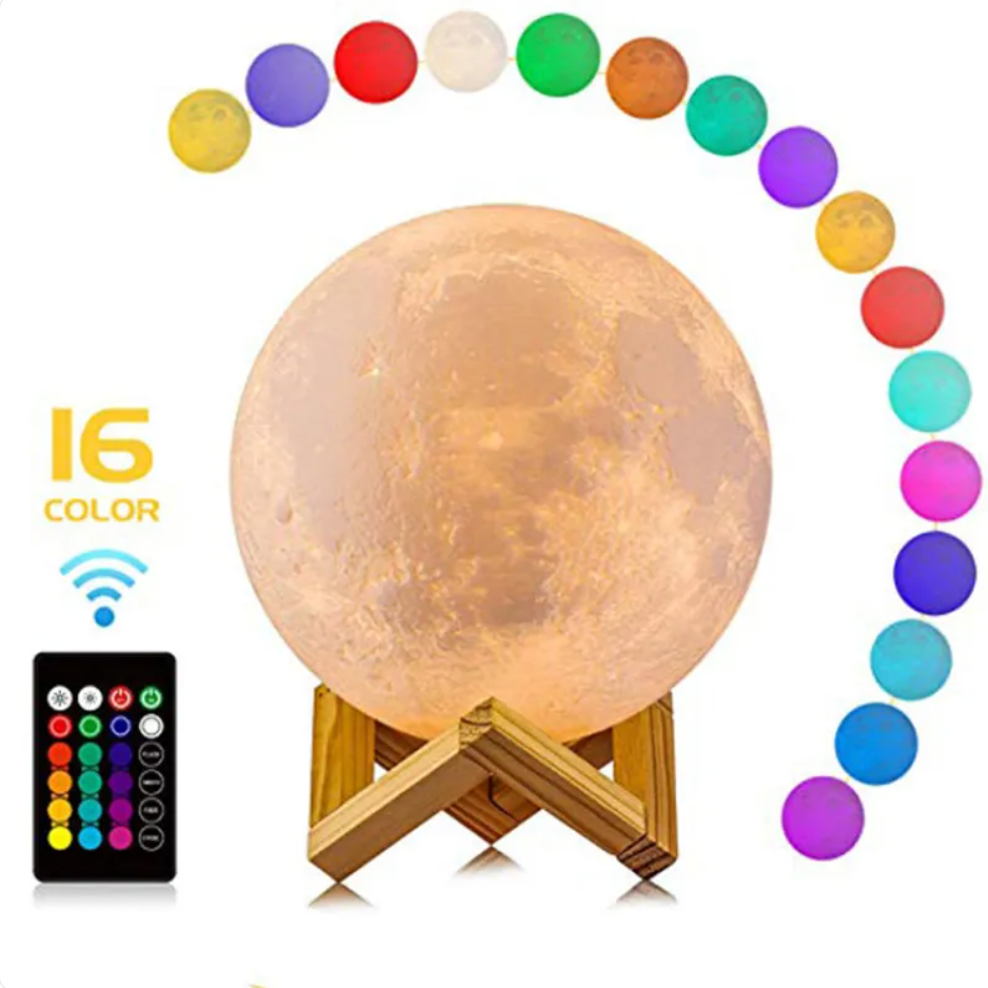Lunara 3D Moon Lamp - Wireless LED with Dimmable Colors and Wooden Stand 4