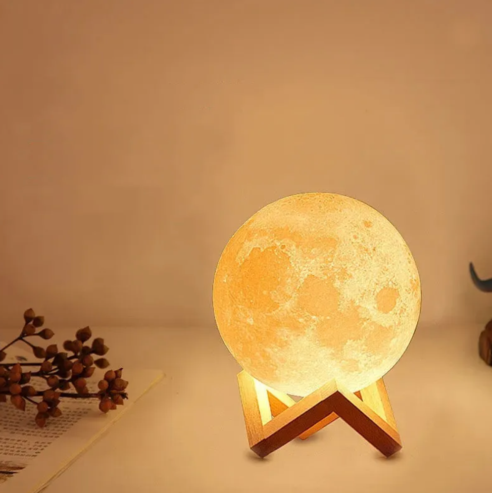 Lunara 3D Moon Lamp - Wireless LED with Dimmable Colors and Wooden Stand 7