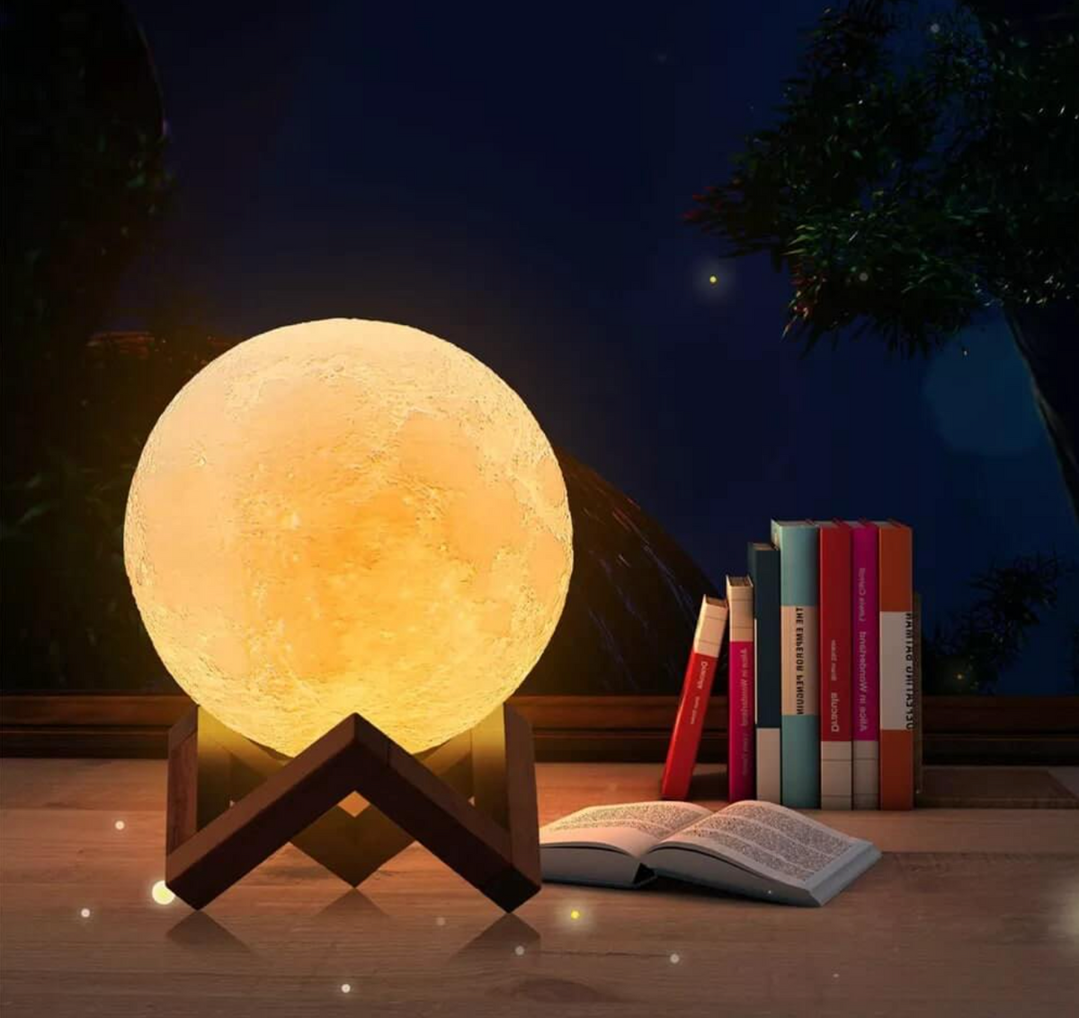 Lunara 3D Moon Lamp - Wireless LED with Dimmable Colors and Wooden Stand 8