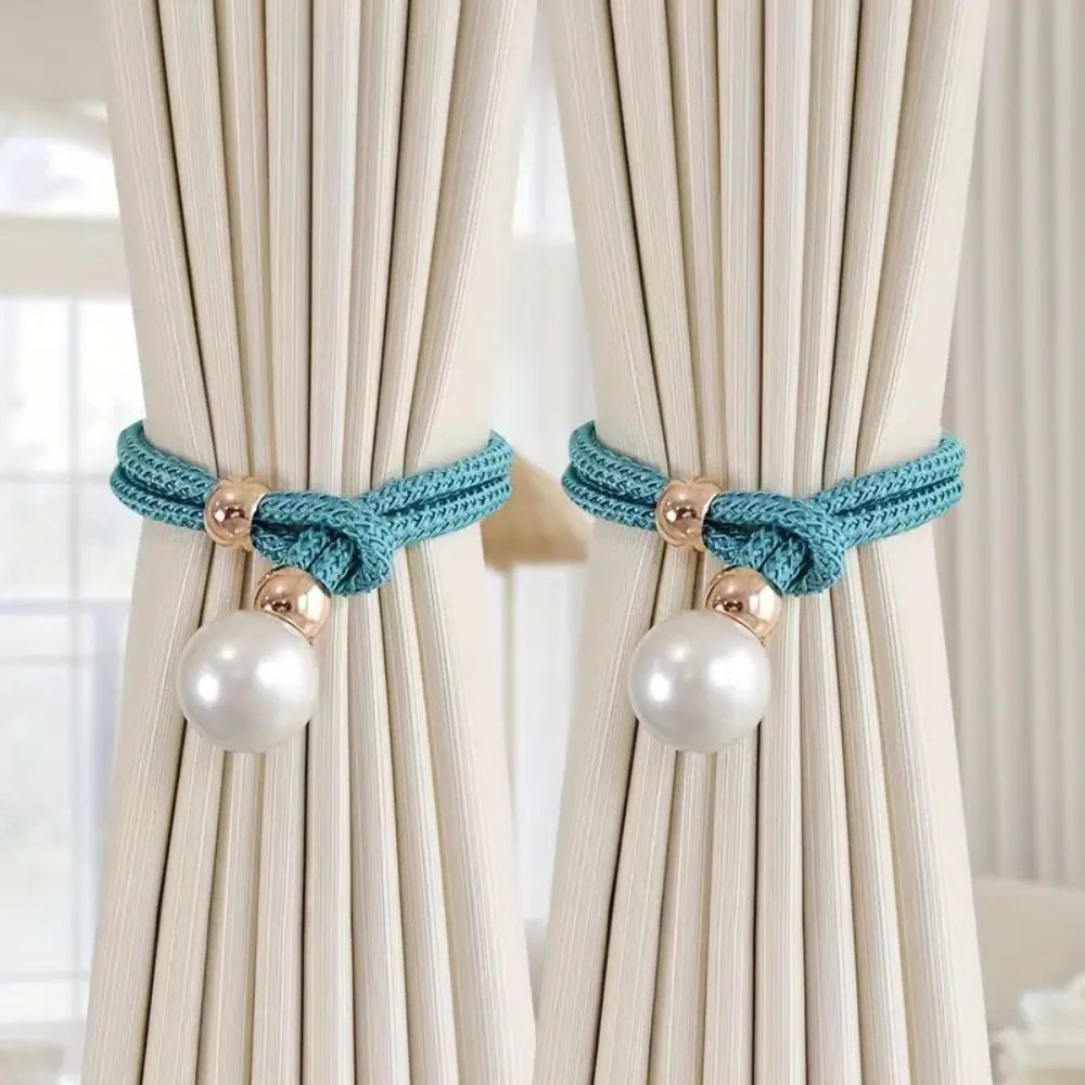 Lustra Curtain Tiebacks - Faux Pearl, Adjustable Holdbacks for Elegant Drapery 2