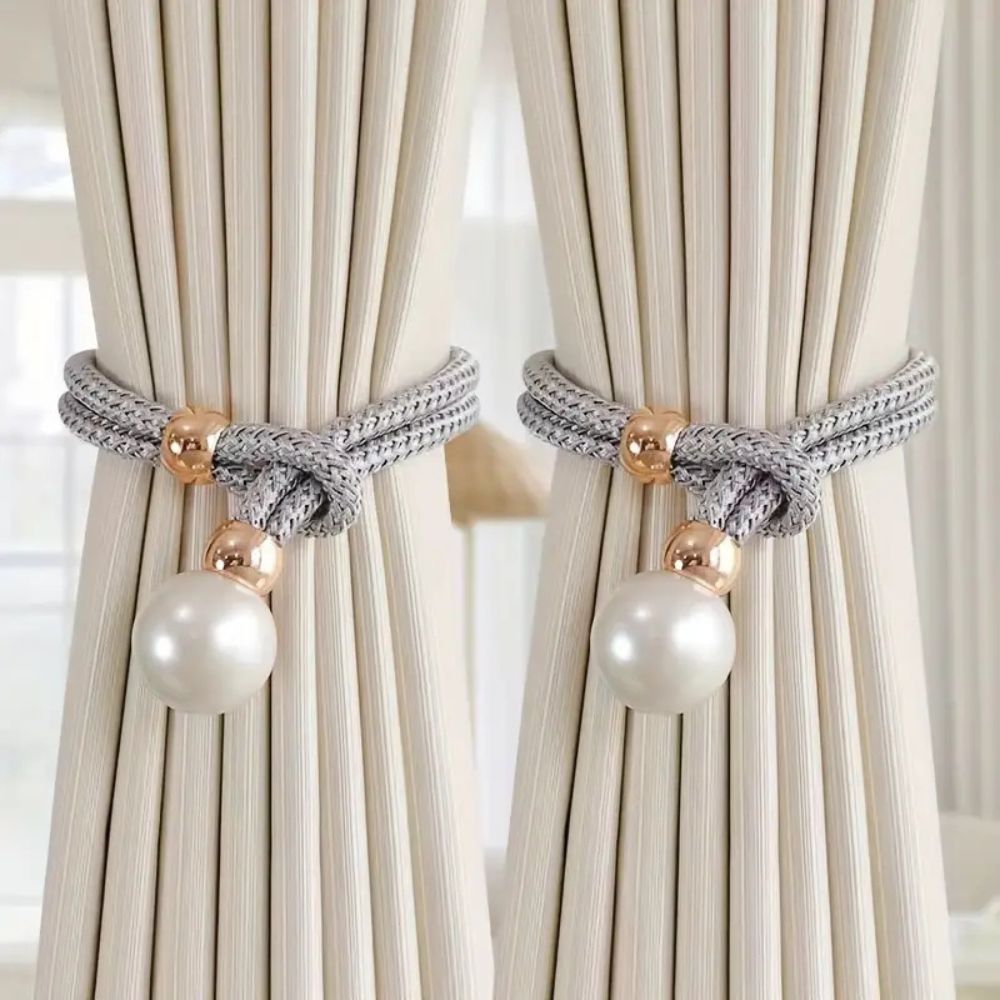 Lustra Curtain Tiebacks - Faux Pearl, Adjustable Holdbacks for Elegant Drapery 3