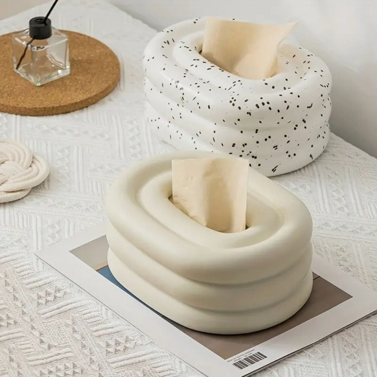 Lustre Tissue Box Holder - Premium Ceramic, Elegant Wind Ring Design 1