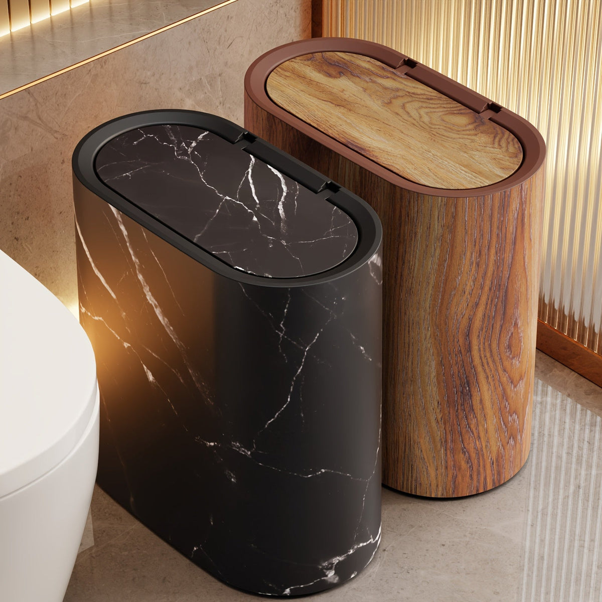 Mara Kitchen Trash Can - Oval Shape, Marble Finish 1