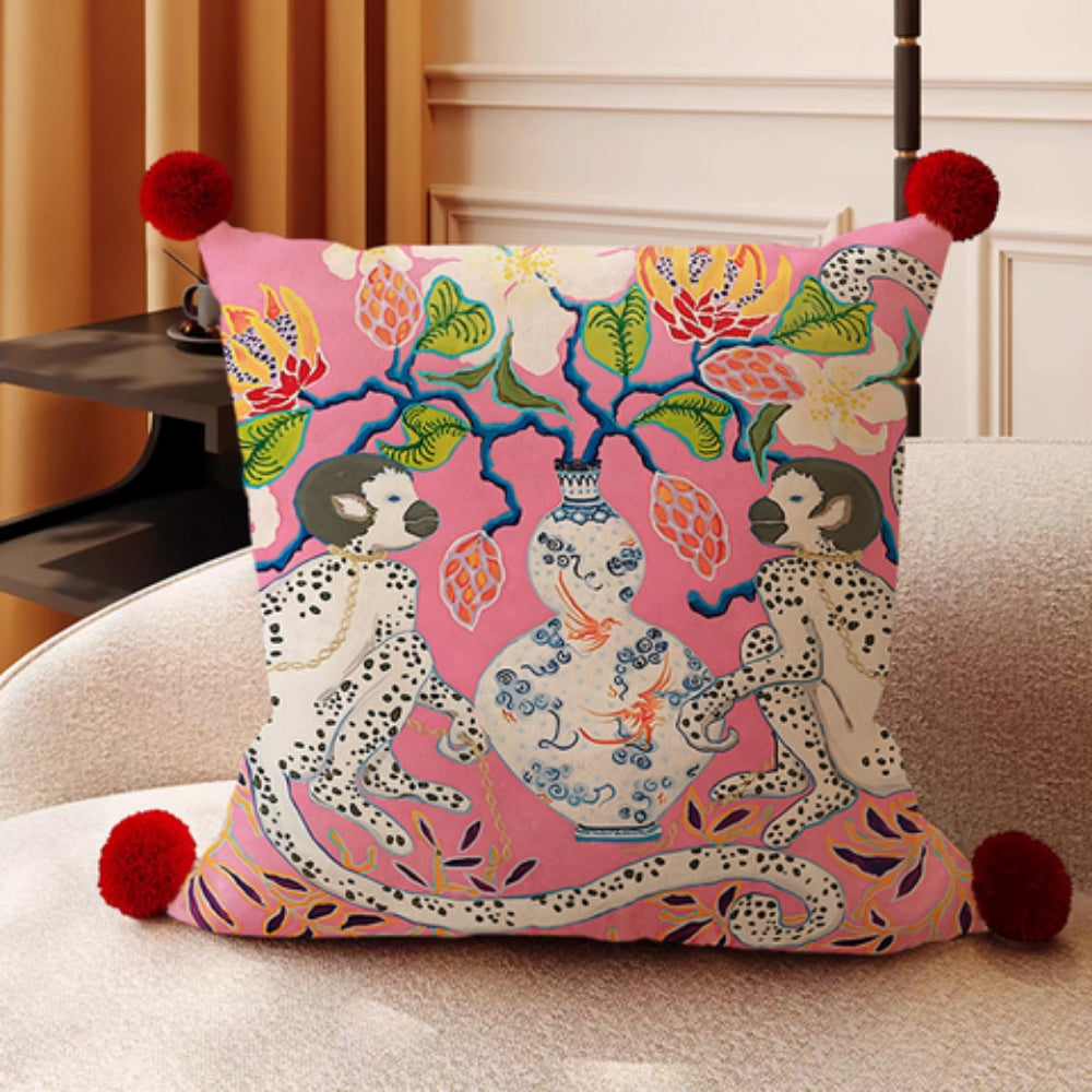 Mira Garden Cushion Cover - Reversible Microfiber with Pompom Detail 2