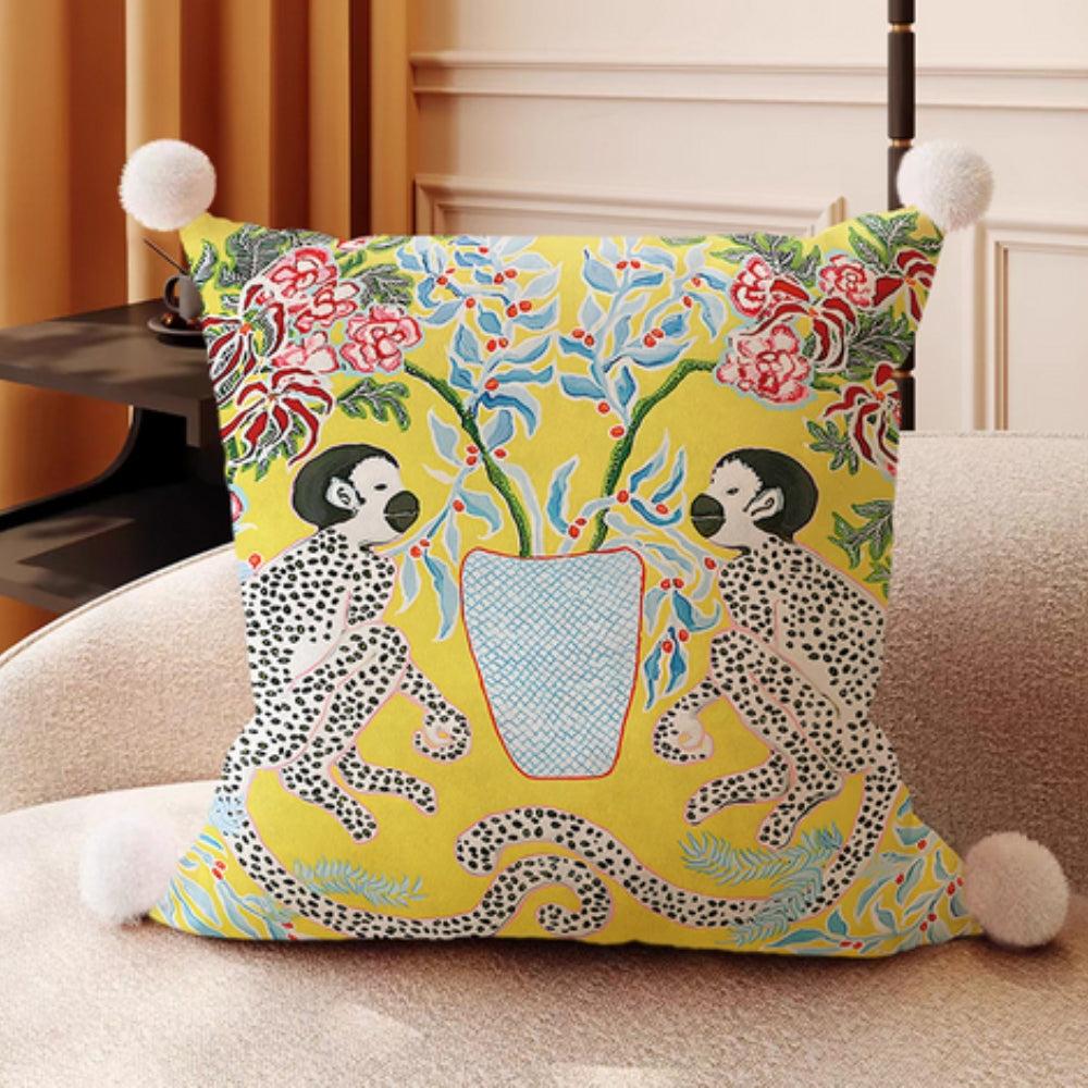Mira Garden Cushion Cover - Reversible Microfiber with Pompom Detail 3