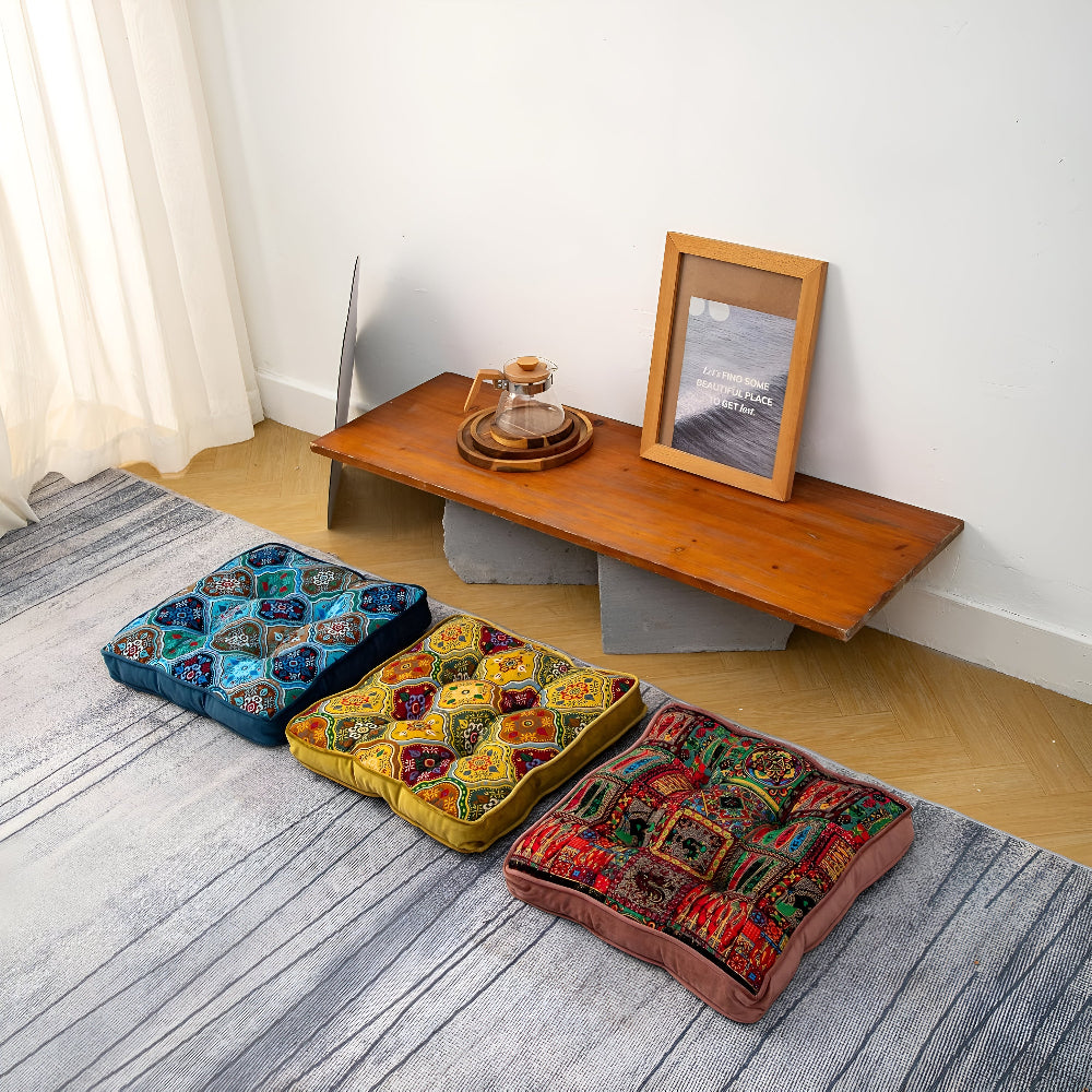 Mira Tie-Strap Cushion - Microfiber Blend, Boho Patchwork Design 1