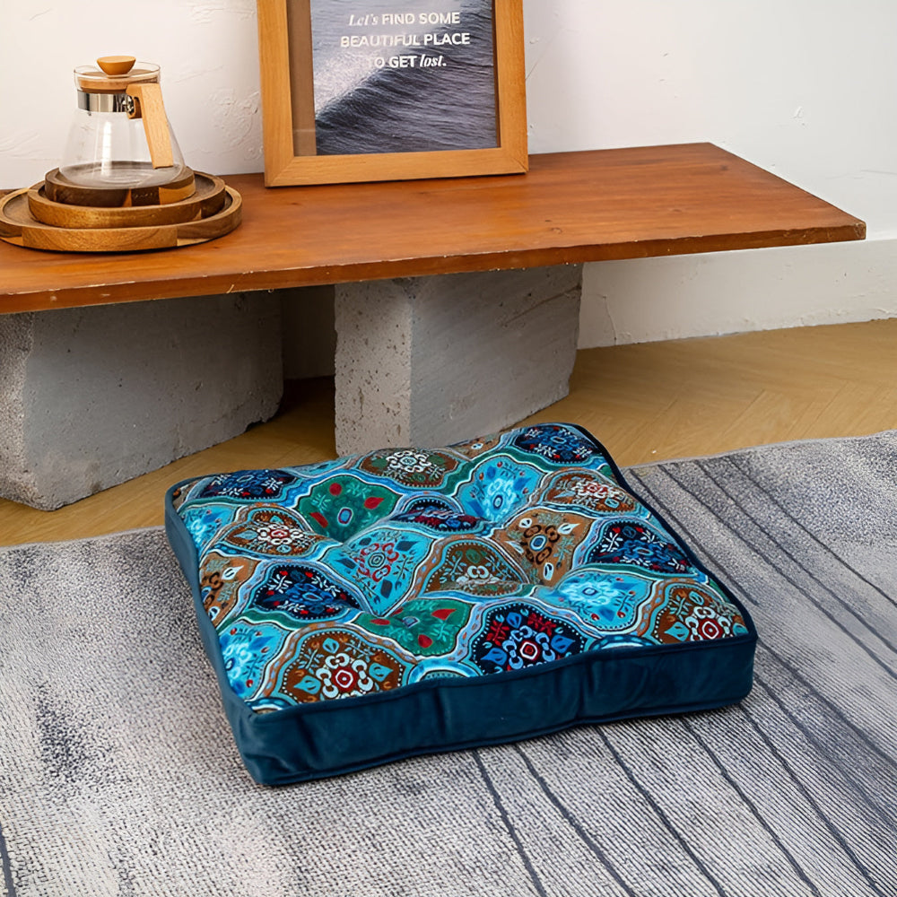 Mira Tie-Strap Cushion - Microfiber Blend, Boho Patchwork Design 5