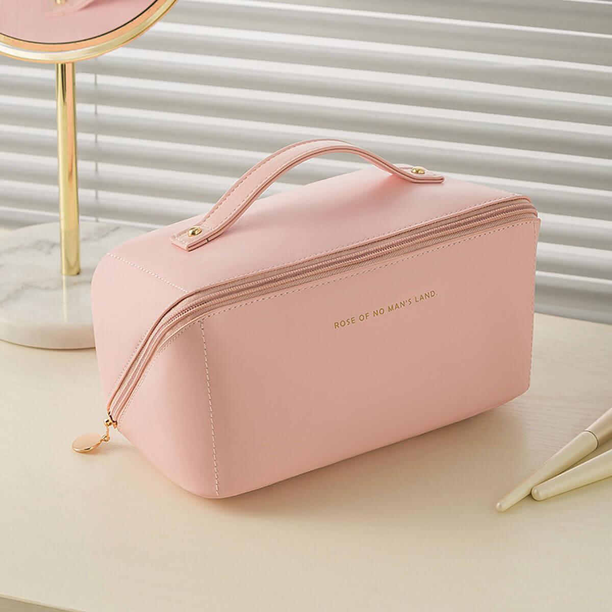 Mira Travel Makeup Bag - PU Leather, Double Layer Organizer 10