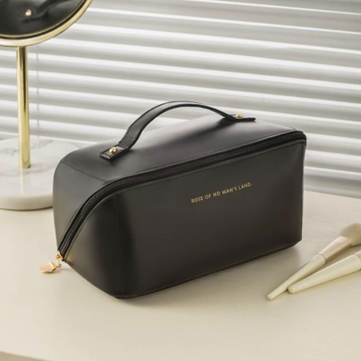 Mira Travel Makeup Bag - PU Leather, Double Layer Organizer 11