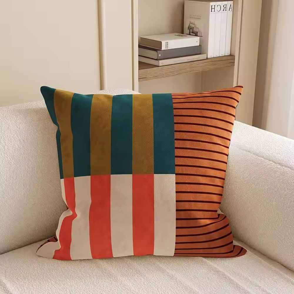 Mosaic Striped Cushion Cover - Microfiber Blend, Double-Sided Print 3
