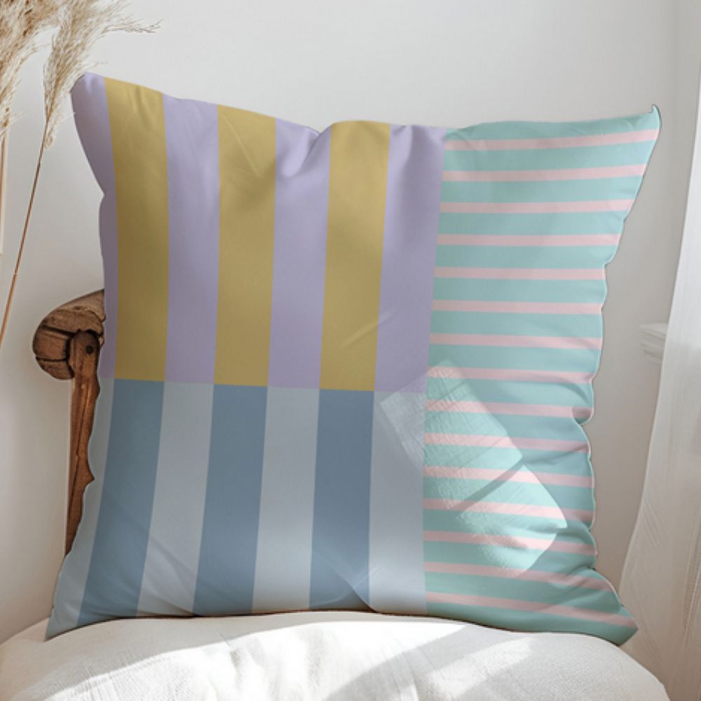 Mosaic Striped Cushion Cover - Microfiber Blend, Double-Sided Print 7