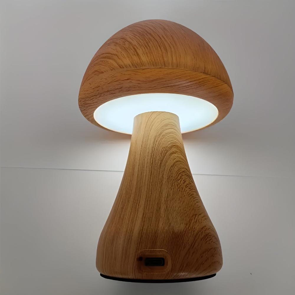 Mushroom Table Lamp - Wooden, USB-C Rechargeable LED Lights 6