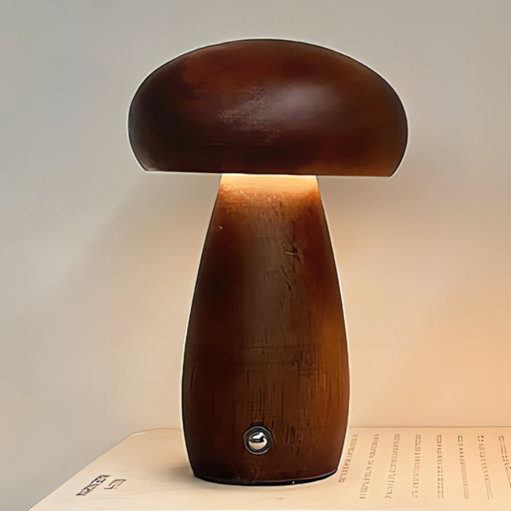 Mushroom Table Lamp - Wooden, USB-C Rechargeable LED Lights 9