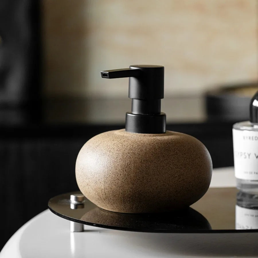Nexa Soap Dispenser - Ceramic Pebble Design with Matte Black Pump 2
