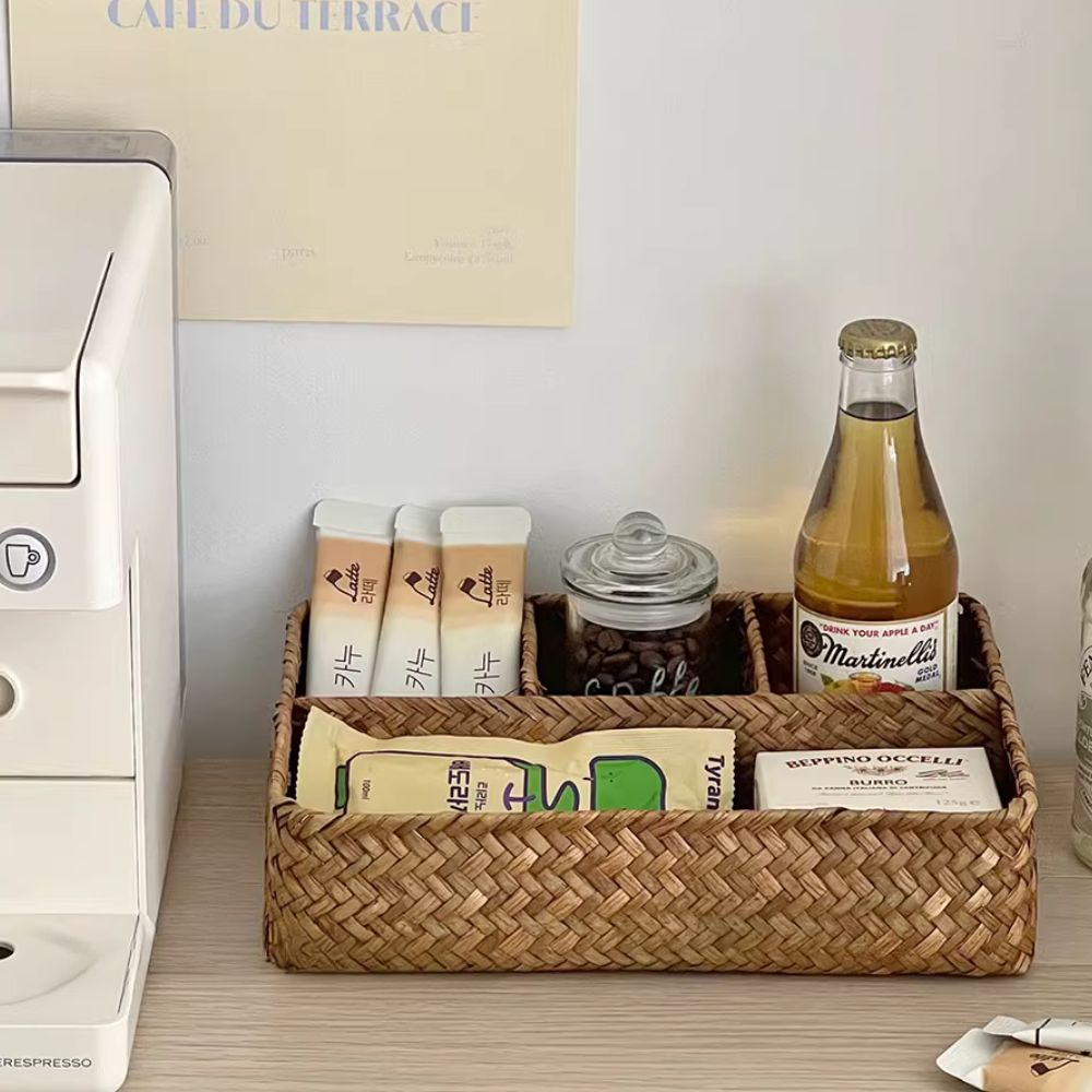 Nexa Wicker Storage Basket - Handwoven Natural, Multi-Compartment Organizer 2