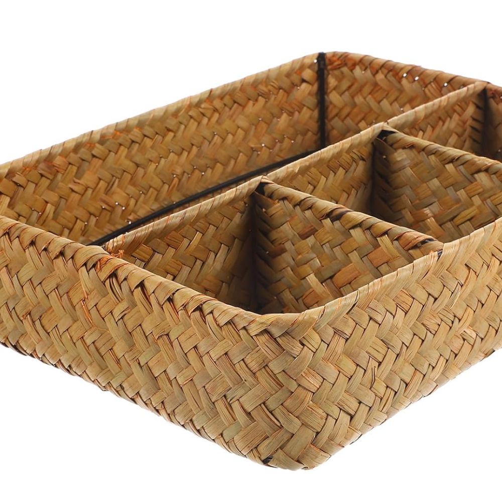 Nexa Wicker Storage Basket - Handwoven Natural, Multi-Compartment Organizer 4