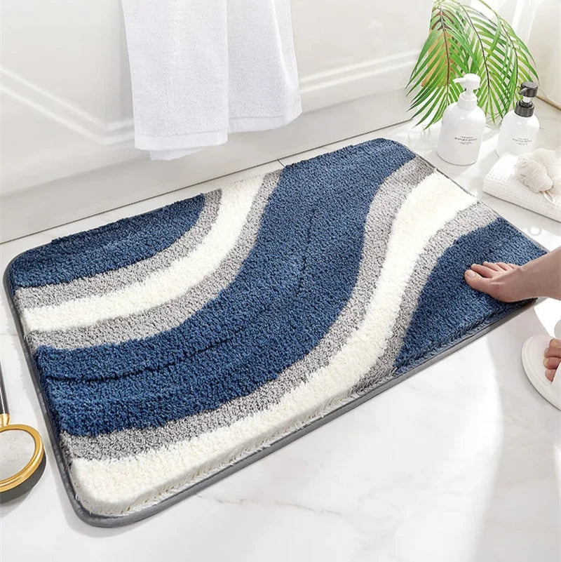 Non-Slip Plush Bath Rug - Absorbent Microfiber, Wave Design, 20x32 Inches for Bathroom 3
