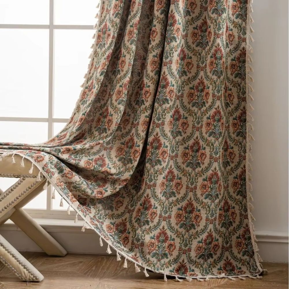 FloraLoom – Vintage Floral Tassel Curtain