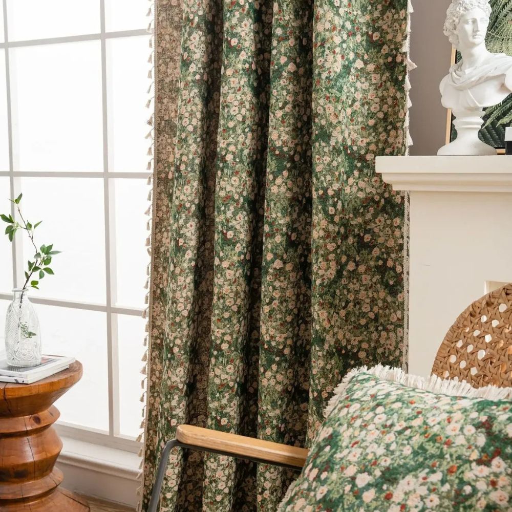 FloraLoom – Vintage Floral Tassel Curtain