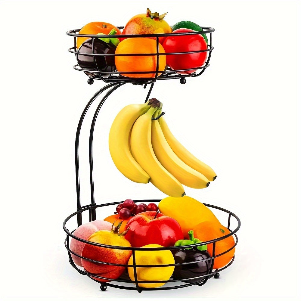 Orion 2-Tier Oval Fruit Basket - Metal Kitchen Organizer with Banana Holder 0