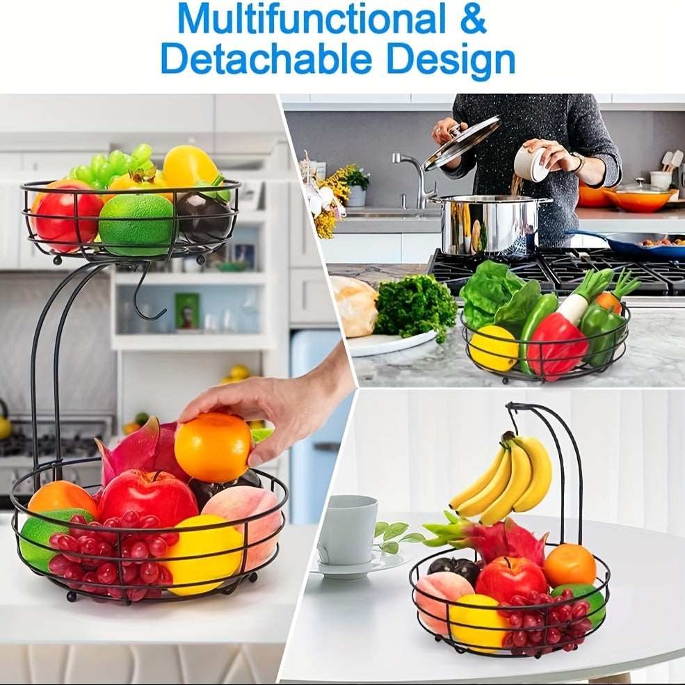 Orion 2-Tier Oval Fruit Basket - Metal Kitchen Organizer with Banana Holder 1