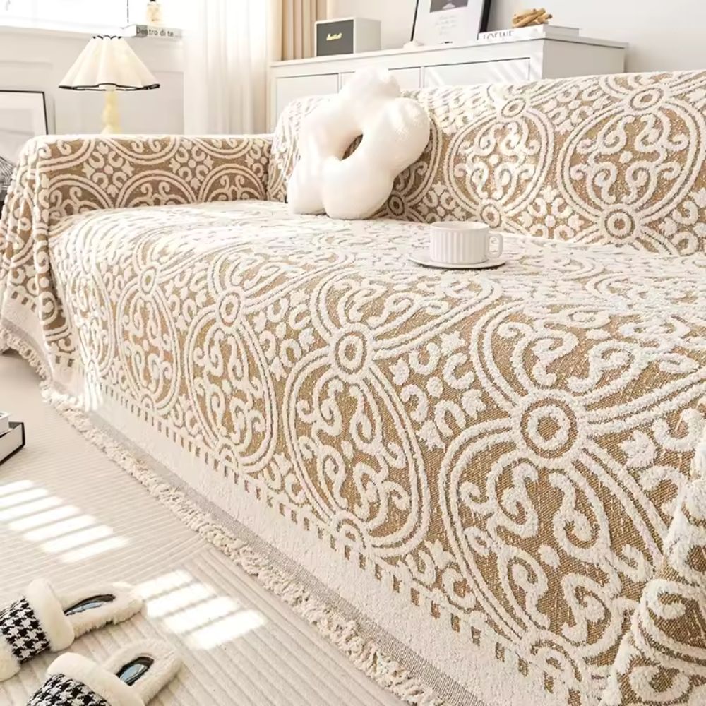Ornate Jacquard Sofa Cover - Soft Microfiber, Vintage Design 1