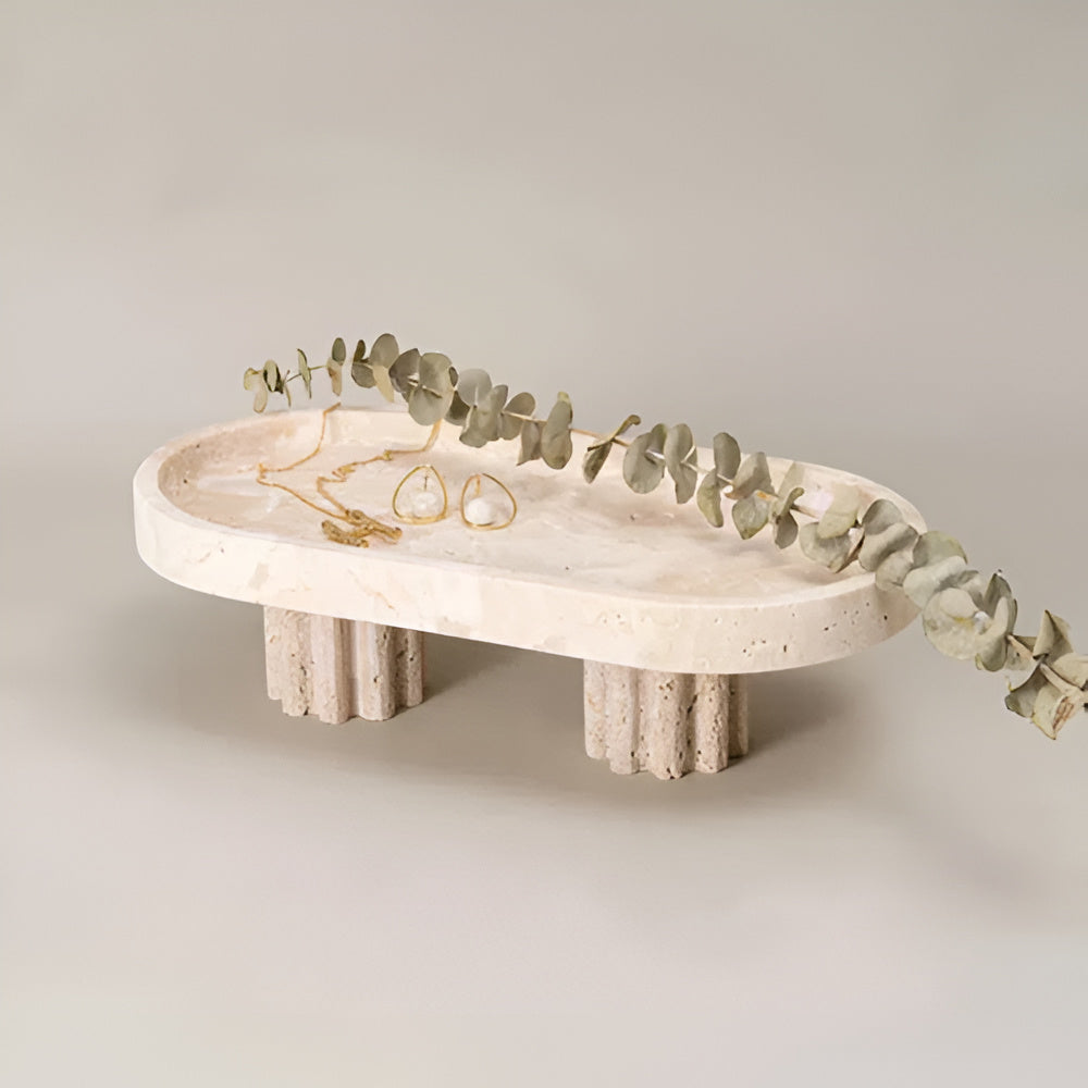 Pietra Decorative Tray for Coffee Table - Natural Travertine, Elegant Design 1