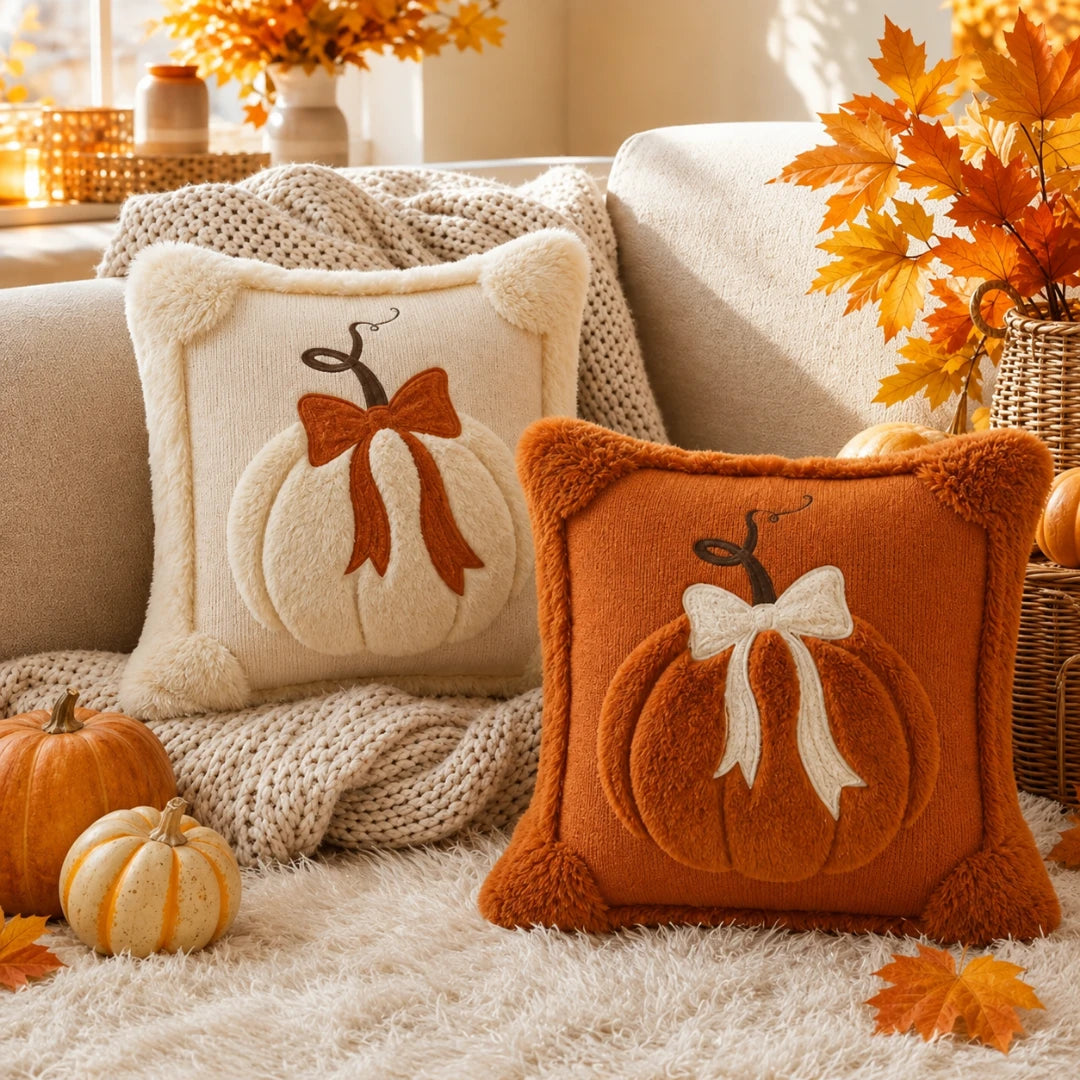 Pluma Pumpkin Pillow Cover - Hand-Tufted Chenille, Square 18 Inch 2