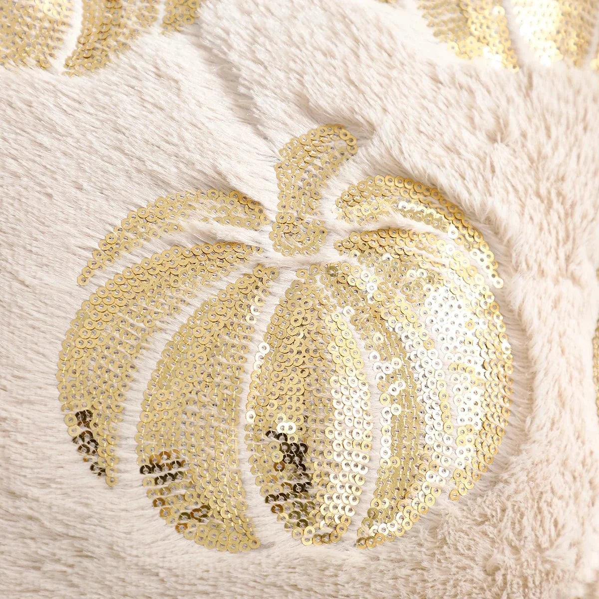 Plush Autumn Pumpkin Cushion Cover - Orange Beige White Sequin Decorative Throw for Sofa 5
