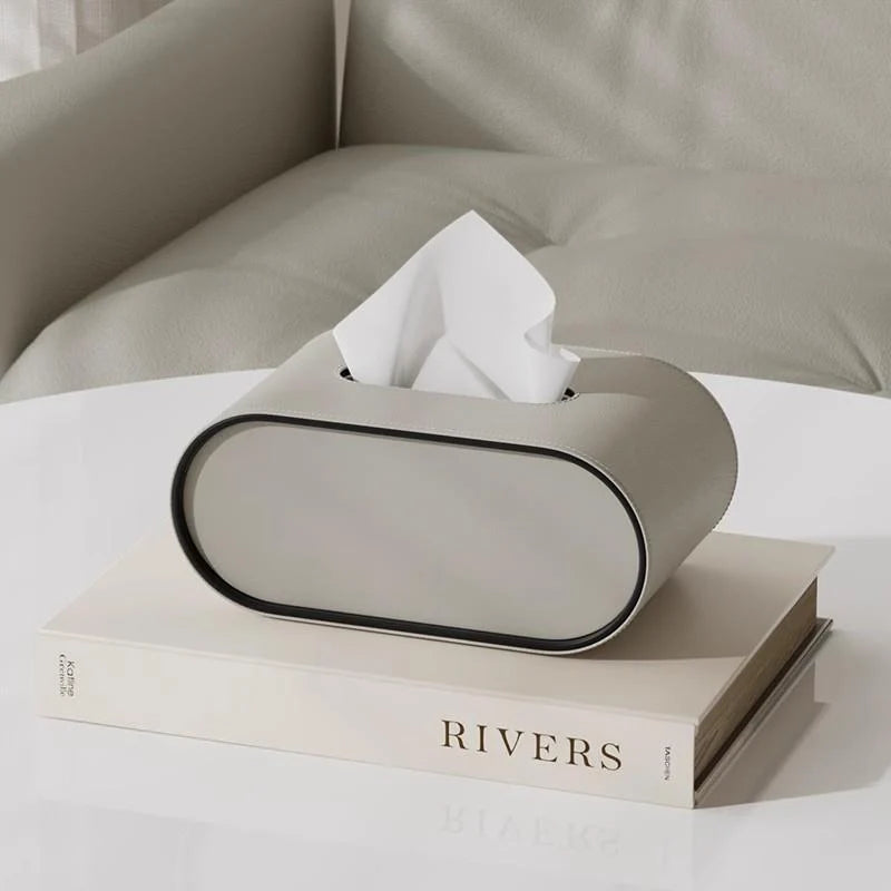 Premium Leather Tissue Box Cover - Oval Design with Contrasting Piping, Elegant Home Décor 5